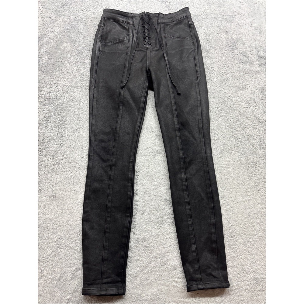 Good American Jeans‎ Women's Size 2 Black Coated Wax Faux Leather Pants Skinny
